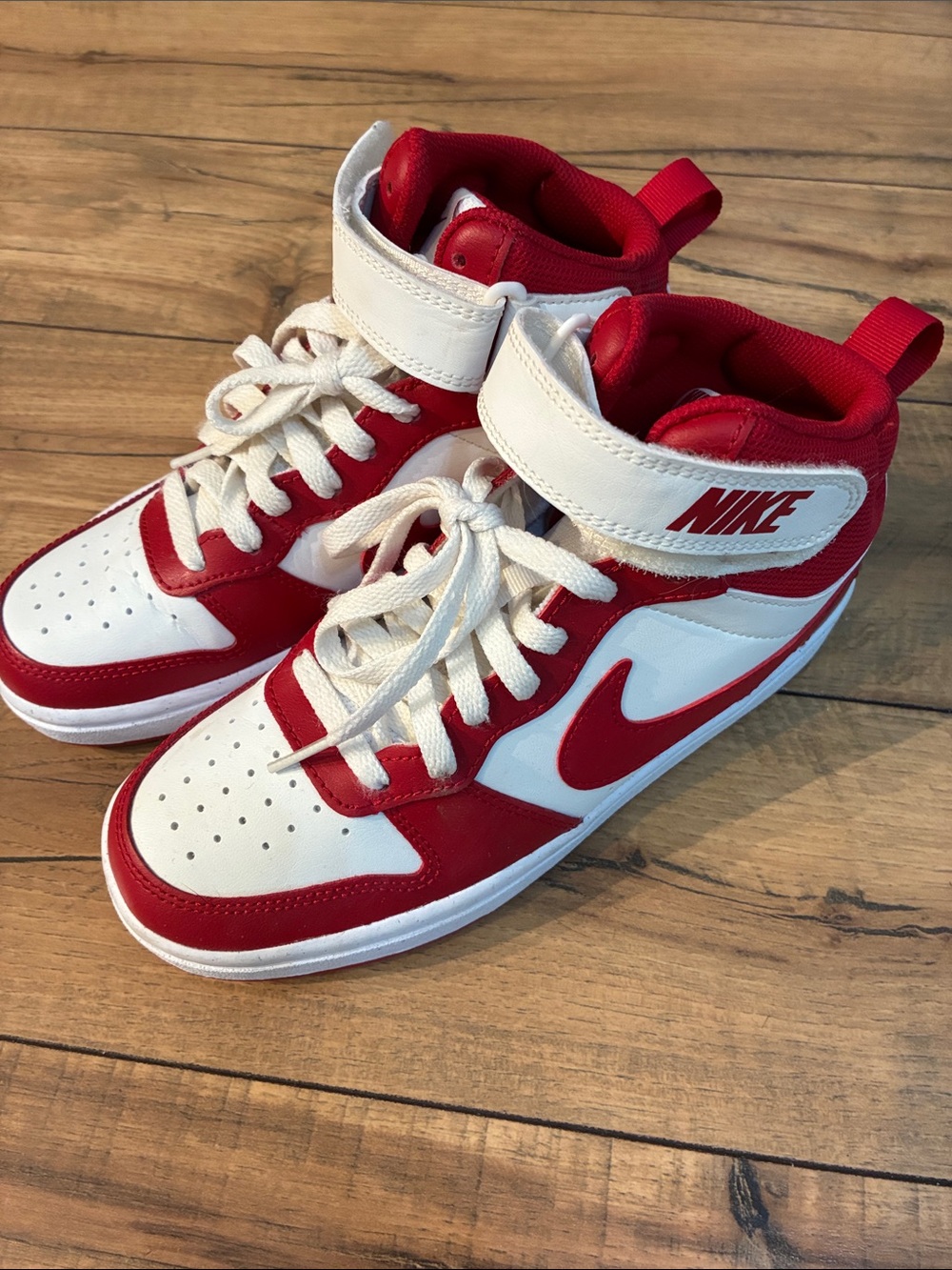 Nike Court Borough Kids Red & White High-Top Sneakers 4.5Y
